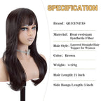 QUEENTAS 21" Curly Hair Topper for Women with Thinning Hair Daily Wear 360°3D Cover Up 6.5"*6" Fluffy Brown Body Wave Hair Pieces with Bangs(Dark Brown)