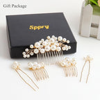 Pearl Hair Combs and Hair Pins for Bridal Women, Decorative Hair Accessories for Wedding Prom, Set of 5 (Gold)