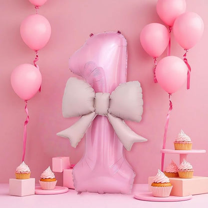Bow Pink 1 Balloons, 40 Inch Giant Pink Bow Helium Foil Number 1 - Image 3