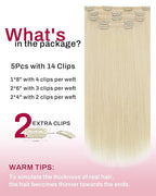 Moresoo Golden Platinum Blonde Human Hair Clip in Extensions Blonde Real Hair Extensions Clip in Human Hair Blond to Add Length for Women 80g/5pcss 22 inch