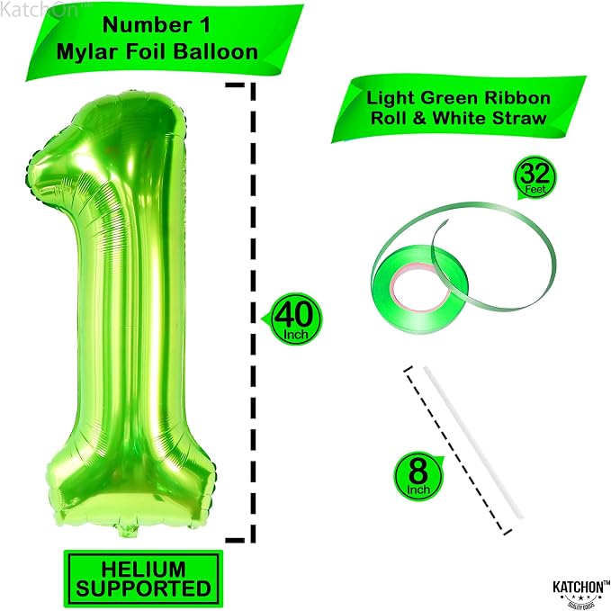 KatchOn Light Green Number 1 Balloon 40 Inch | Mylar Foil Balloon - Image 2