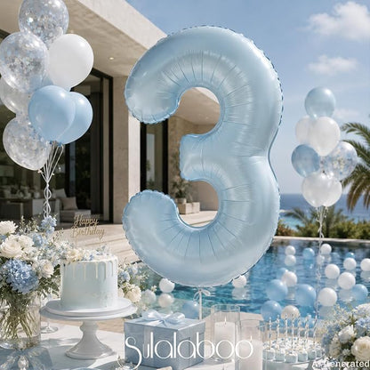 40 Inch Light Blue Number 3 Balloon 0-9 Big Helium Balloons | Large Giant - Image 3