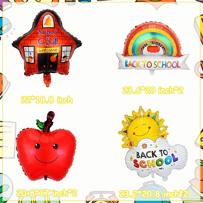 7 PCS Welcome Back To School Balloons, Colorful House Sun, Apples Balloons - Image 2