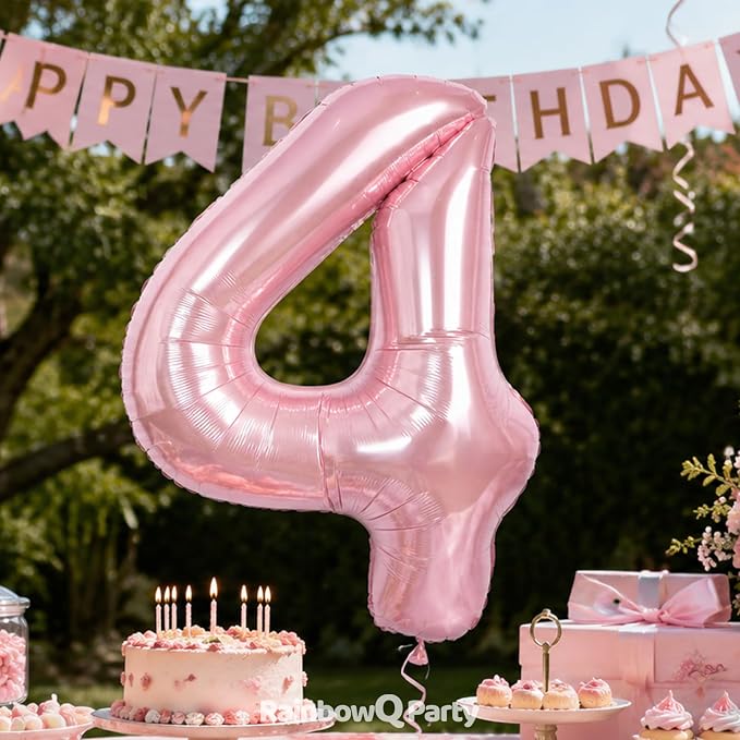 RainbowQ Pink 4 Balloon Number 40 Inch 0-40 Foil Large Balloons | Big Mylar 4 - Image 2