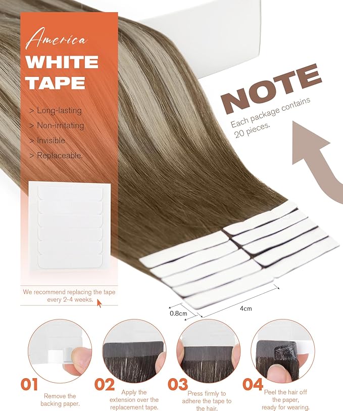 Sunny Hair Tape in Hair Extensions Medium Brown Balayage Blonde Tape in Hair Extensions Human Hair, 18 inch Remy Hair Extensions Tape in 20Pcs 50g