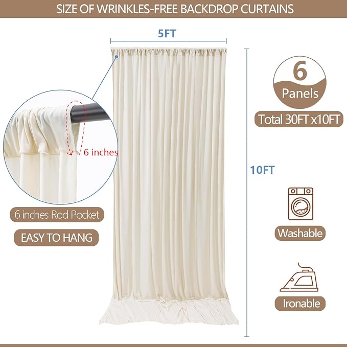 30x10ft Wrinkle Free Ivory Backdrop Curtain - Image 3