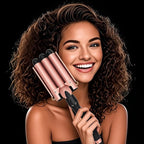 3 Barrel Curling Iron, 1 Inch Ceramic Tourmaline Hair Waver Wand with LCD Temperature Display, Fast Heating Foldable Crimpers for Travel Glove Included (Gold)