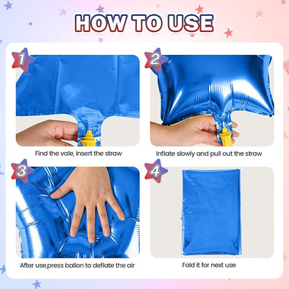 Red Blue Black Star Balloons, 18 Inches Star Foil Balloon - Image 3