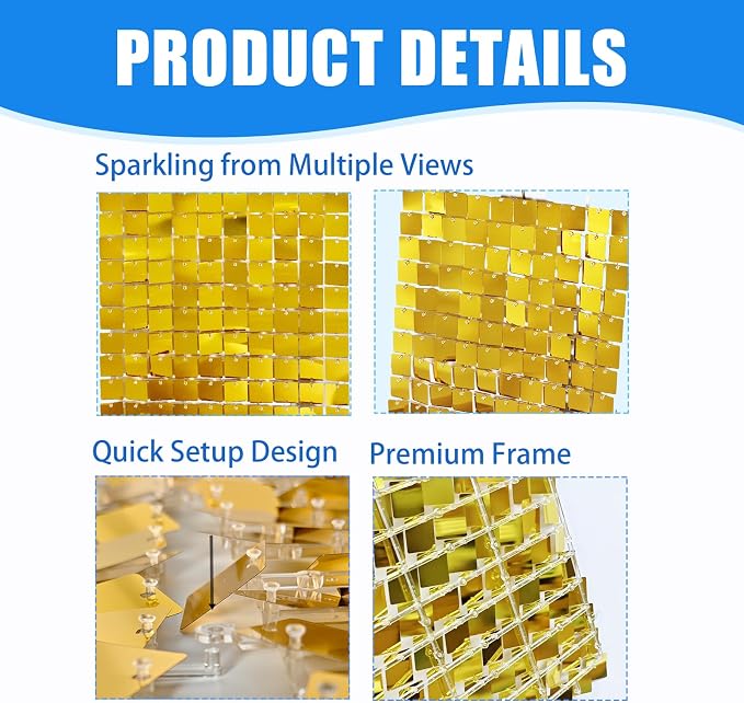 Ozikutech 24 Pcs Gold Shimmer Wall Backdrop Panels - Image 6