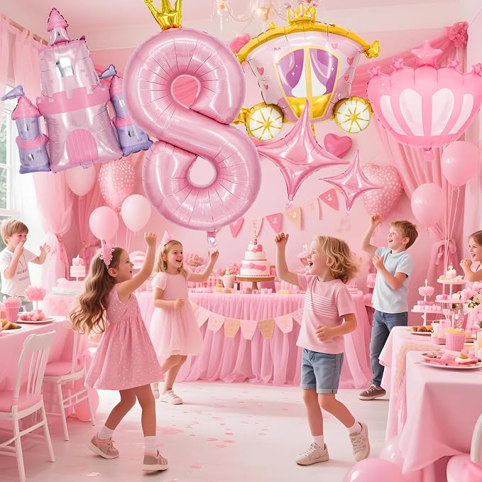 Minyu 6-Piece Princess Theme Party Decoration Set: Princess Carriage + Pink - Image 7