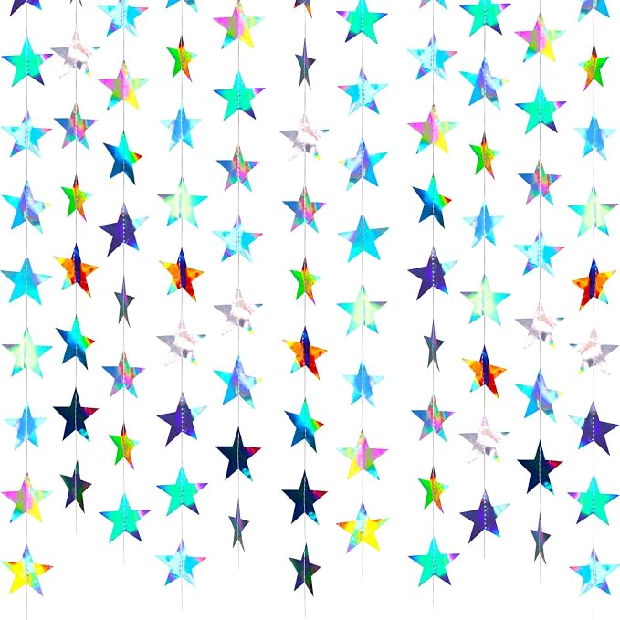Patelai 130 ft Star Garland Banner Decor, Holographic Iridescent by Patelai