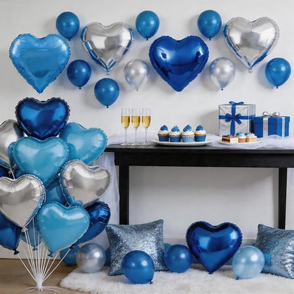Blue Silver Heart Balloons, 18Inch Blue Silver Helium Balloon - Image 4