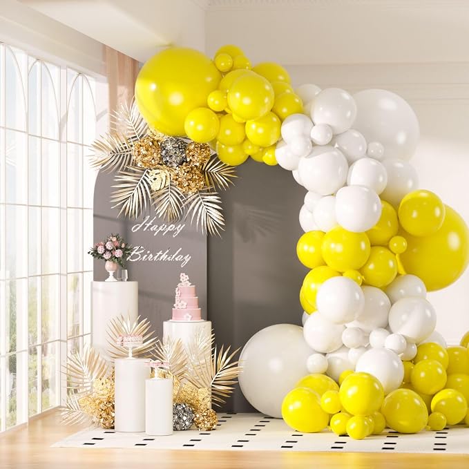 130pcs 18 12 10 5 Inch White and Yellow Balloons Garland Arch Kit | Different by OWPFJG