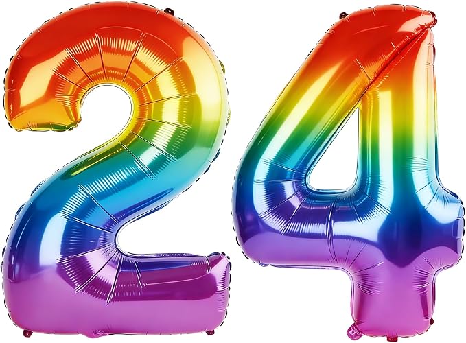 40 Inch Number 24 Balloons for 24th Birthday Party Decorations, 0-100 Rainbow by FOBELEC