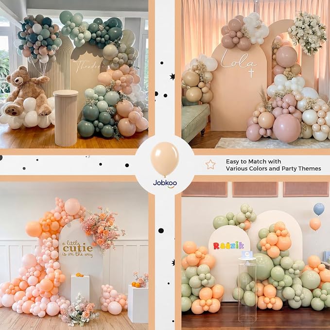 Jobkoo Nude Balloons 12 Inch, Retro Beige Apricot Neutral Latex Balloon | Matte - Image 6