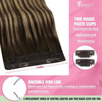 YoungSee Wire Hair Extensions Balayage Invisible Wire Hair Extensions Real Human Hair Chocolate Brown Mix Caramel Blonde Couture Hair Extension With Transparent Line 18In 80G