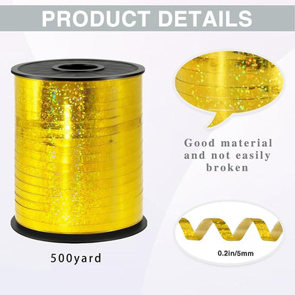 500 Yards Golden Laser Curling Ribbon, 1/5" Holographic Curly Ribbons, Curling - Image 2