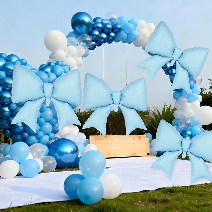 6 Pcs Light Blue Bow Balloons for Girls, 38 Inch Bow Foil Balloons, Bows Gender - Image 3