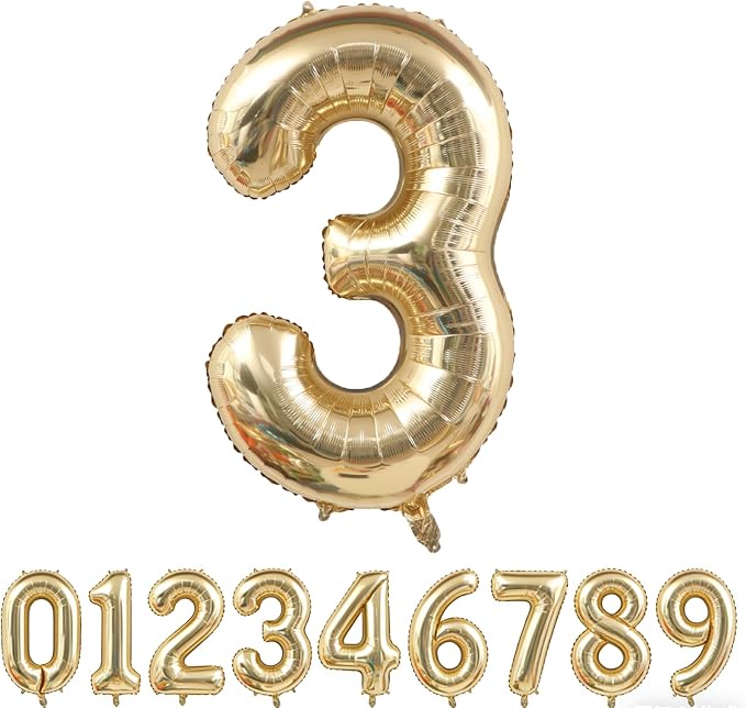 Light Gold Number 3 Foil Balloon 40IN Champagne Gold 3 Mylar Helium Balloon | by ANGEL+Q+HOUSE