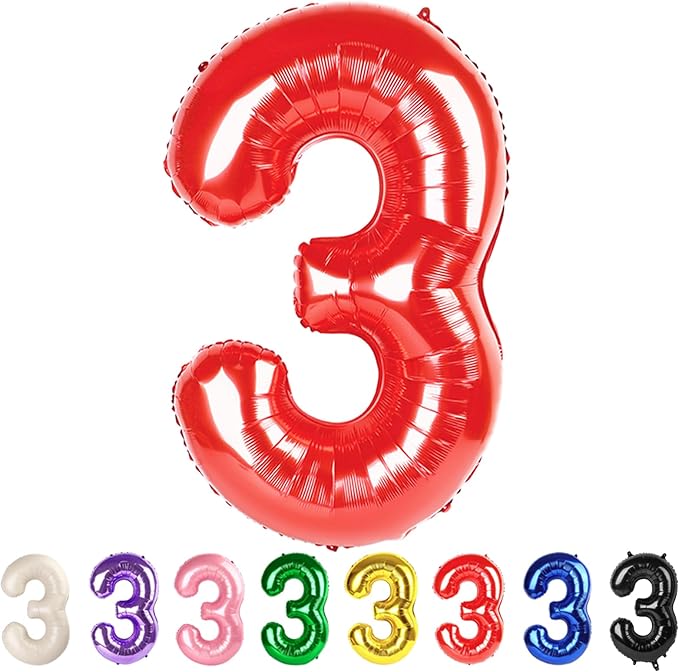 3 Balloon Numbers Party Decorations, 40In Red Balloons by Mluchee
