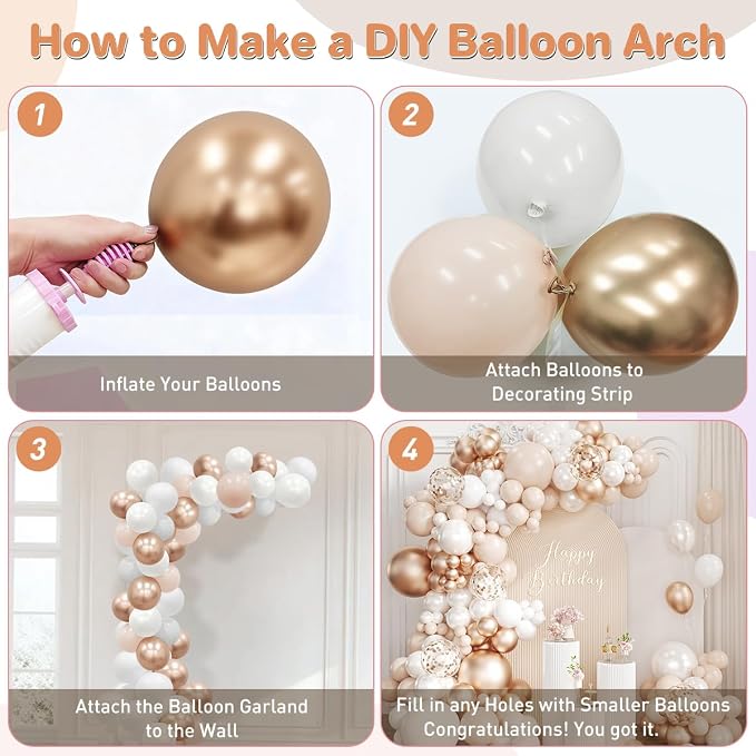 White Champagne Gold Balloon Garland Arch Kit - Image 3