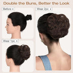Messy Bun Hair Piece Wavy Curly Scrunchies Fluffy Donut Thick Updo Elegant Chignon Hairpieces for Women Girls, Dark Brown 1.4oz