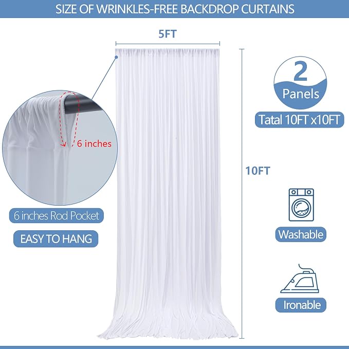 10x10ft Wrinkle Free White Backdrop Curtain - Image 4