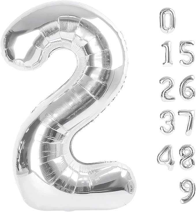Large Number Balloons 40 Inch Silver 2 Balloon by Mluchee
