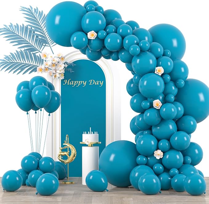 Voircoloria 130pcs Peacock Blue Balloons Garland Arch Kit, 18 12 10 5 Inch | by Voircoloria