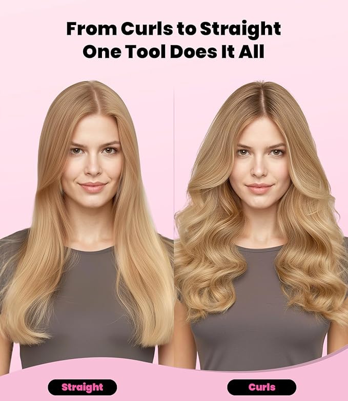 Terviiix Plancha De Cabello Profesional, 1 Inch Ceramic Flat Iron, Non-Snagging Plates, 3X Less Damage, 15s Fast Heating | Hair Straightener and Curler 2 in 1, 5 Adjustable Heat Settings, Hot Pink