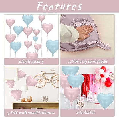 Pink Blue Heart Balloons, 18 Inch Pastel Blue Pink Foil Balloons, 18 Inch Light - Image 8
