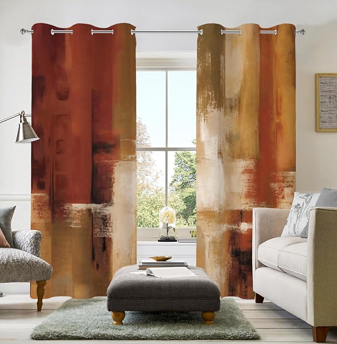 Asuexpect Burnt Orange Curtains 2 Panels Abstract Rust Curtain Room Darkening by Asuexpect