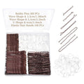 300 Pcs Brown Wave-Shaped, U-Shaped Bobby Pins and 100 Pcs Elastic Hair Bands Mix Metal Hair Pins Hair Accessories for Women Stylists Hair Sticks Girl