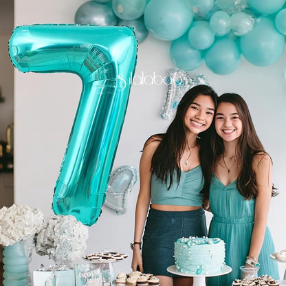 40 Inch Big Teal Blue Number 7 Foil 0-9 Mylar Helium Balloons | Large Digital - Image 2