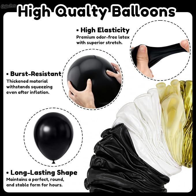 White Black Gold Balloons, Graduation, Anniversary, Baby Shower, Wedding Party - Image 3