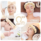 Zkptops 6Pcs Spa Headband for Washing Face Wristband Set Sponge Makeup Skincare Terry Cloth Headband Bubble Soft Get Ready Hairband Women Puffy Padded Headwear Non Slip Hair Accessory(Beige)