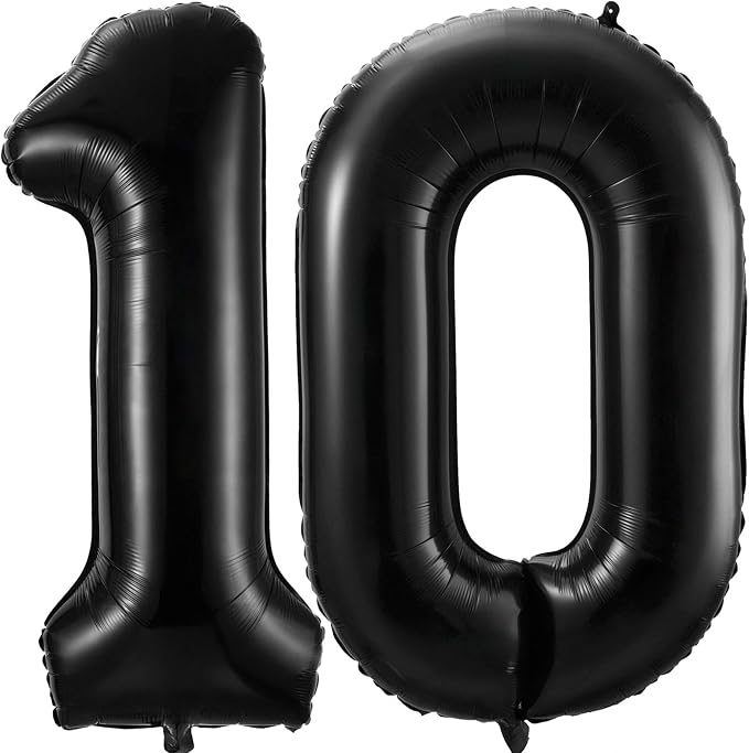 Black 10 Balloon Number, 40 Inch Number 10 Balloon Large Black Foil Mylar by BBPOOL