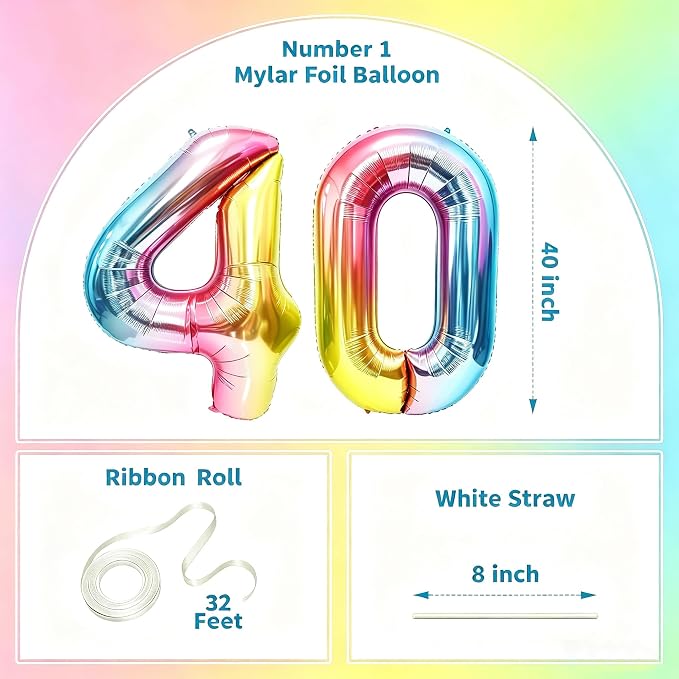 Rainbow Number Balloons Birthday Balloons - Image 2