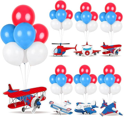 6 PCS Airplane Birthday Party Decorations Airplane Balloons Stand Kit 3D by Unknown