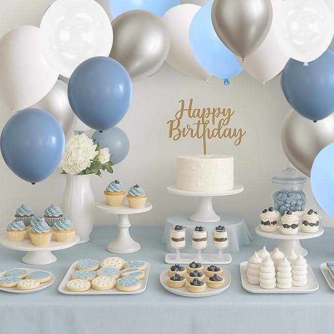Dusty Blue and White Silver Balloons - Image 5