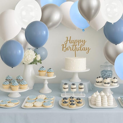 Dusty Blue and White Silver Balloons - Image 5