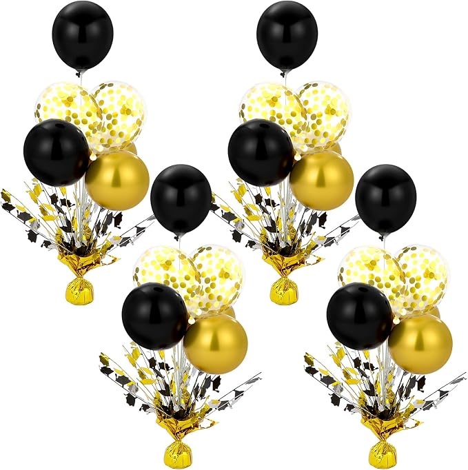 4 Set Black and Gold Balloon Stand Kit 2026 Table Centerpiece Metallic Foil by Unknown
