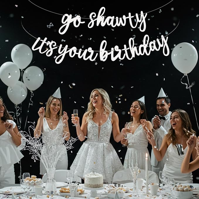 BEISHIDA Glitter White Pre-Strung Go Shawty It's Your Birthday Banner Decor | - Image 4
