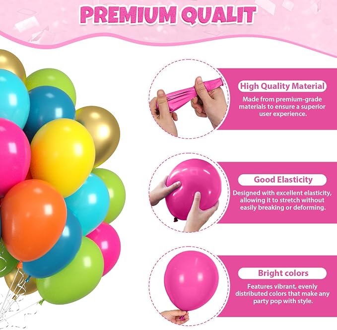 60PCS Tropical Balloons, Hawaiian Balloons, Hot Pink Teal Blue Green Orange - Image 8