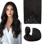 Pro2.0 Clip in Hair Extensions Real Human Hair 120g Thick 7pcs Color #1B Natural Black Remy Real Human Hair Extensions Clip ins 14inch Seamless Double Weft for Women（#1B-14inch）