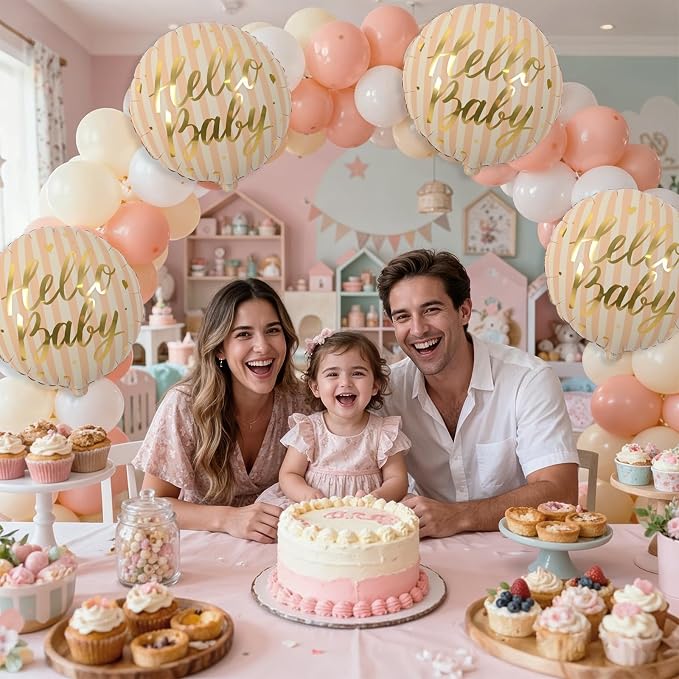 18" Hello Baby Foil Balloons for Welcome Baby Party Decorations, Peach Beige - Image 4