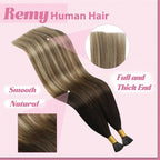 YoungSee Hair Extensions Itip Brown Balayage Human Hair Extensions I Tip 20In Brown Ombre Medium Brown with Blonde Itips Hair Extension Real Human Hair I Tip Remy Hair Extension 50s 50g