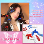 36Pcs 4th of July Red Blue White Bow Hair Clips Cheer Star Snap Hair Barrettes Water Drop No Slip Hair Clips for Women Small Hair Bows Star Bowknot Hair Accessories for Girls