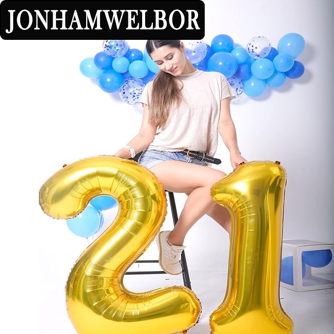Jonhamwelbor 21 Number Balloons Gold Big Giant Jumbo Foil Mylar | 12th or 21st - Image 4