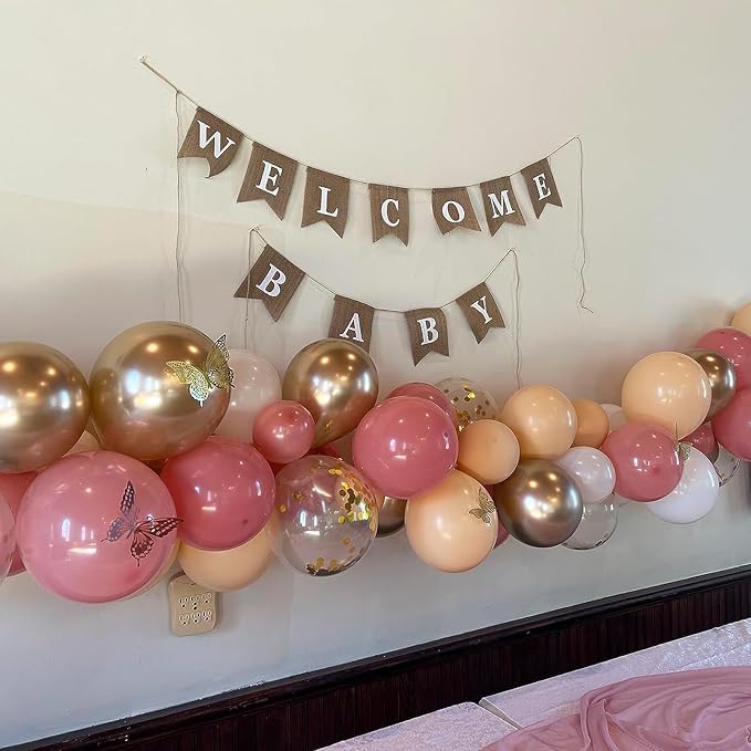 Retro Pink Balloons, 12 Inch Dusty Pink Metallic Gold White Balloons, Blush - Image 5
